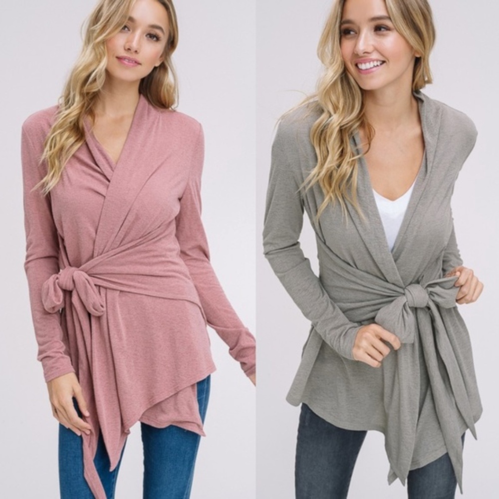 Tie Front Knit Cardigan - ROSE